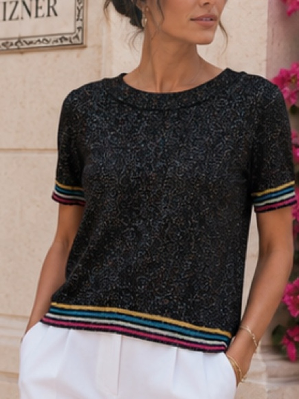 NWT Sugarhill Brighton Anoki Knit Top Black Rainbow Sparkle Size 12